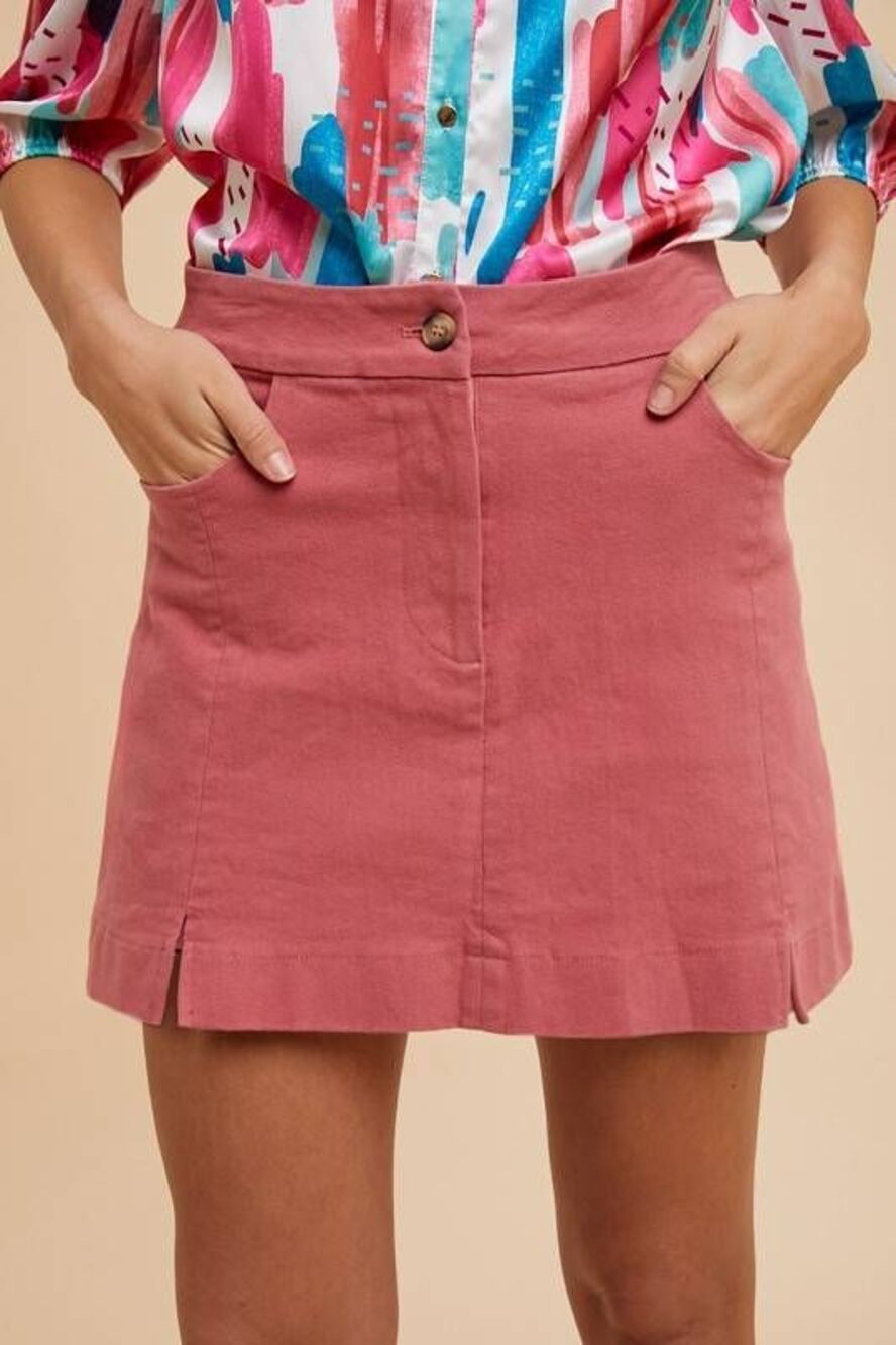 Annie Wear Stretchy Cotton Side Slit Detailed Mini Skirt w/ Shorts sz XL Mauve